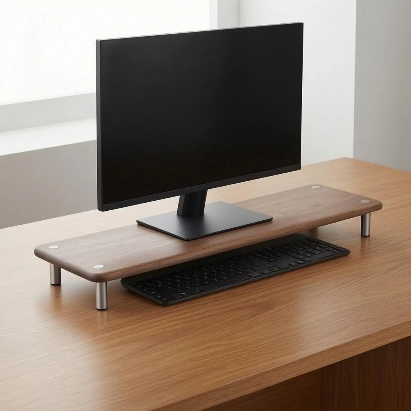 Stendyv Linne Metal-Leg Wood Monitor Riser — Stendyv Modern Desks & Workspace Accessories