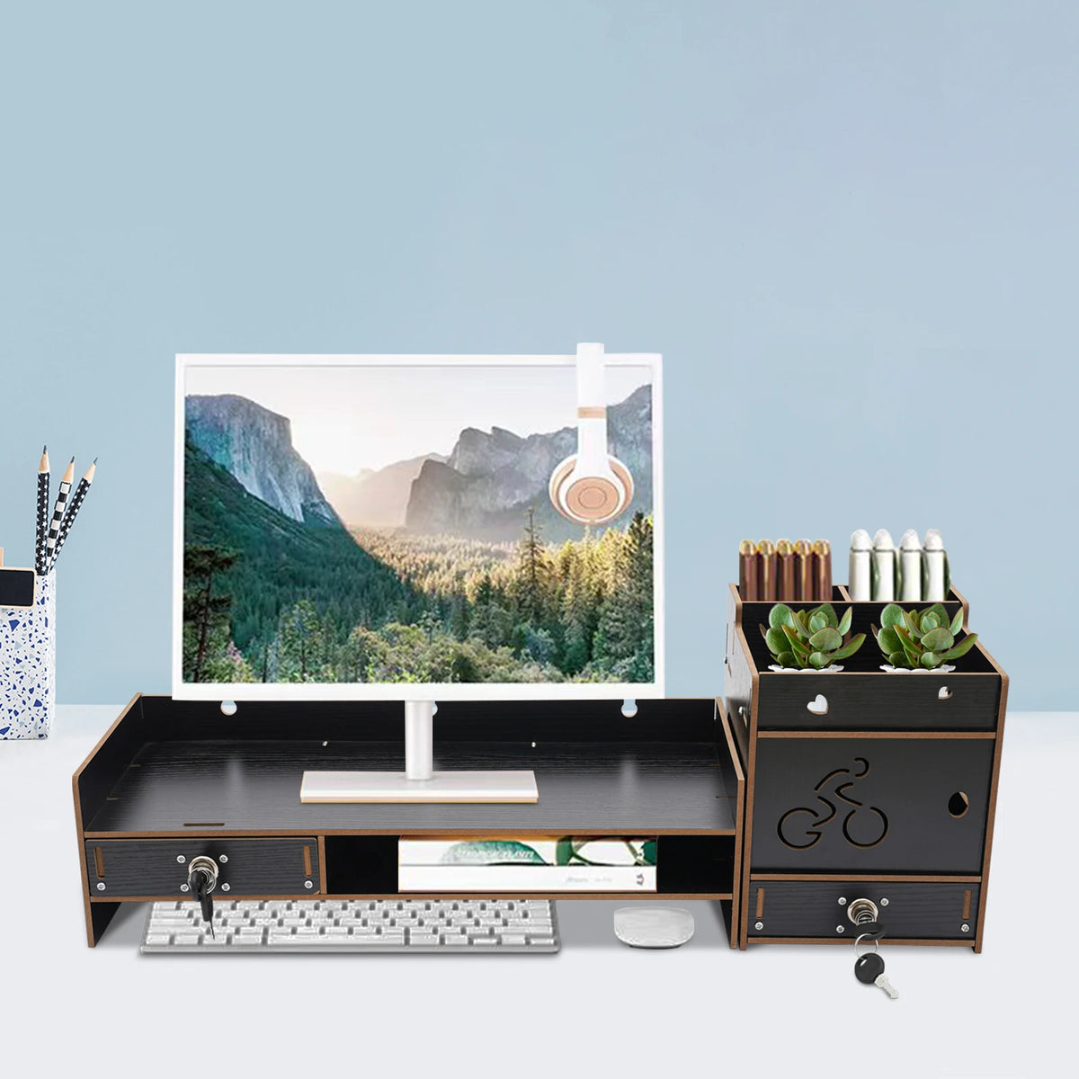 Stendyv Norden Two-Tier Wood Riser with Drawer — Stendyv Modern Desks & Workspace Accessories — view 5