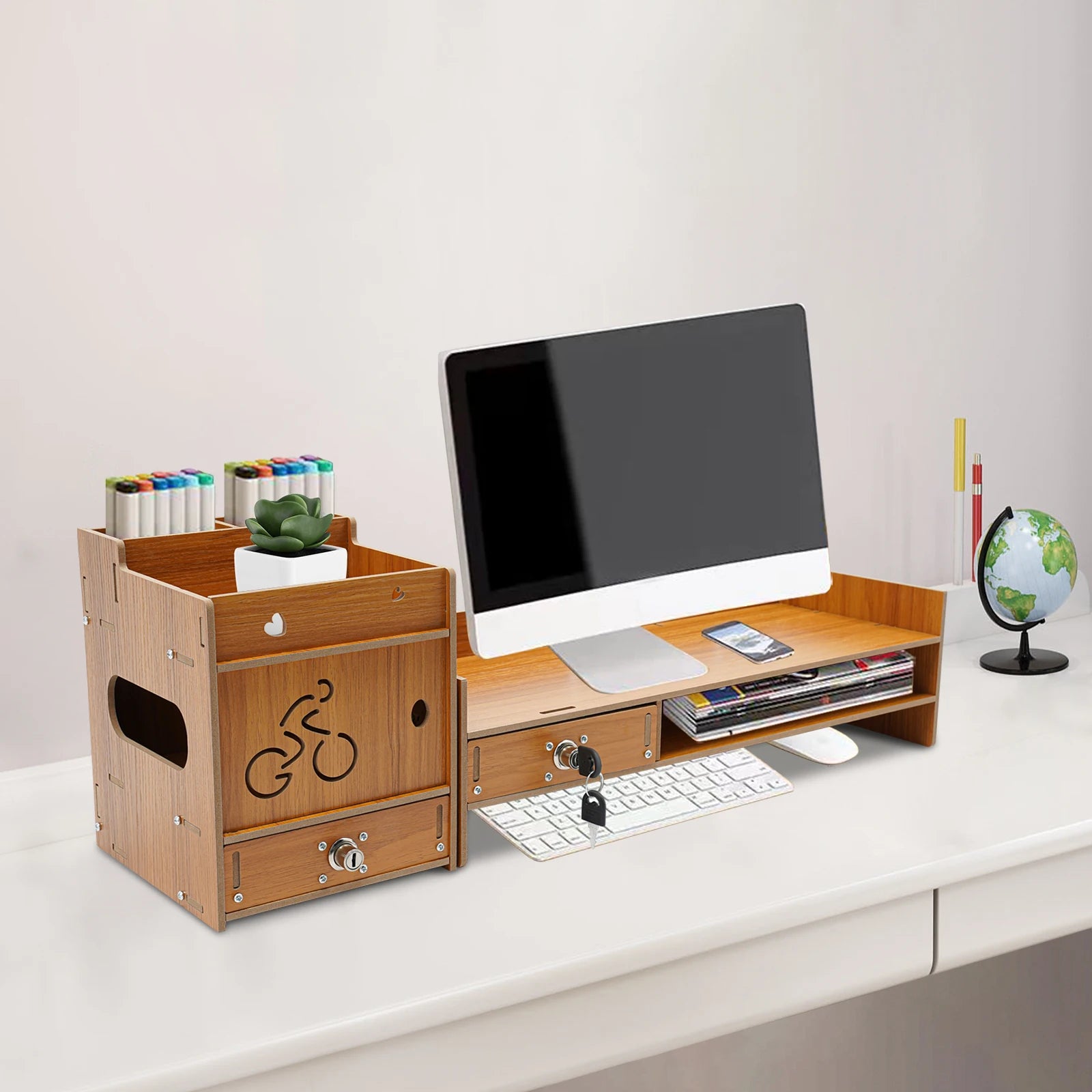 Stendyv Norden Two-Tier Wood Riser with Drawer — Stendyv Modern Desks & Workspace Accessories — view 2