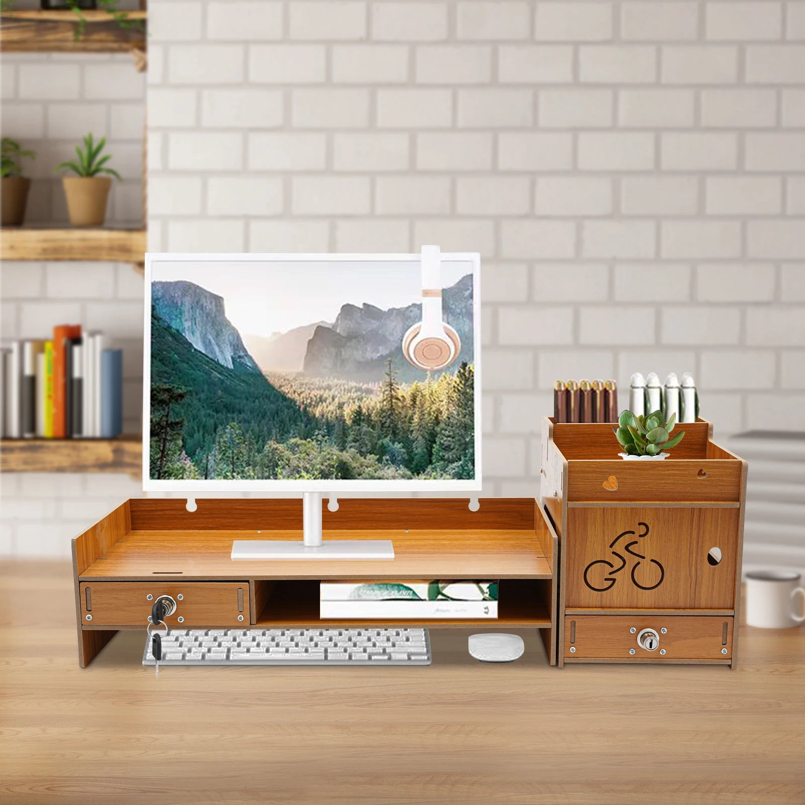 Stendyv Norden Two-Tier Wood Riser with Drawer — Stendyv Modern Desks & Workspace Accessories — view 3
