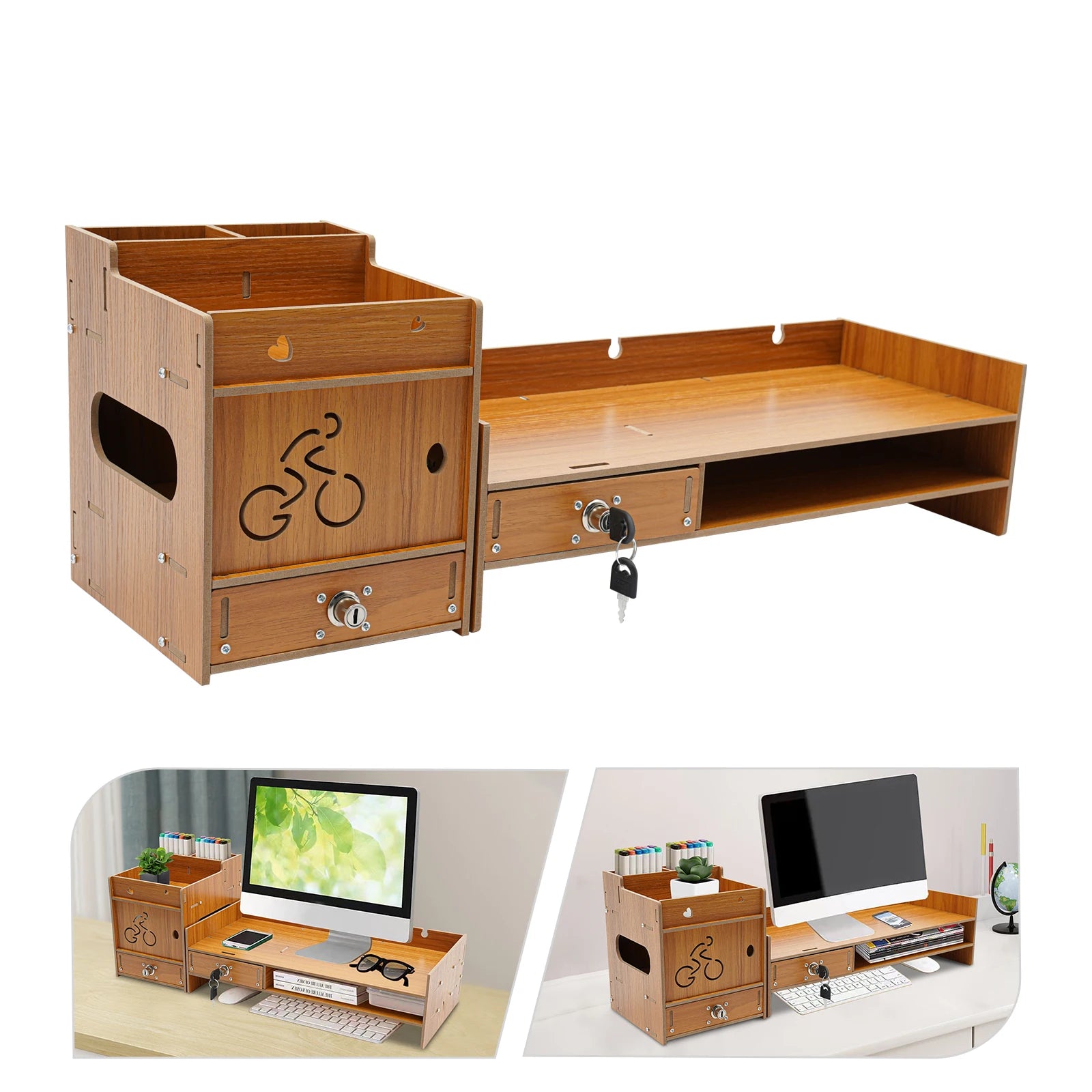 Stendyv Norden Two-Tier Wood Riser with Drawer — Stendyv Modern Desks & Workspace Accessories — view 4